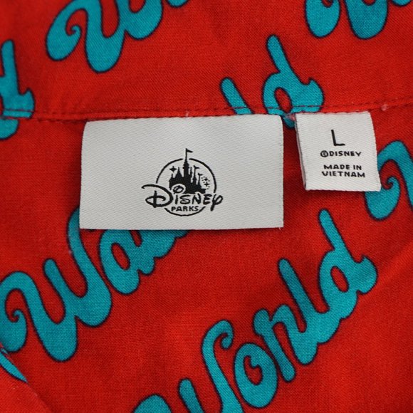 Disney Parks Men’s Walt Disney World Retro Button-Down Shirt Red Teal Size Large - Picture 5 of 5
